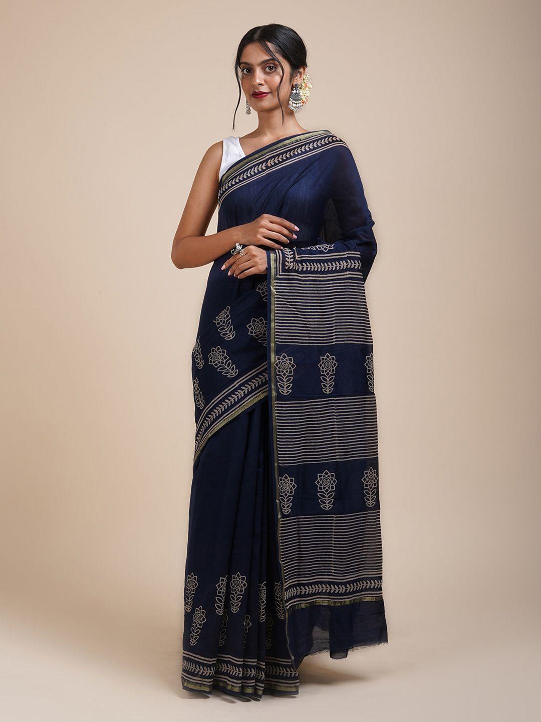 teejh floral printed zari silk cotton chanderi saree