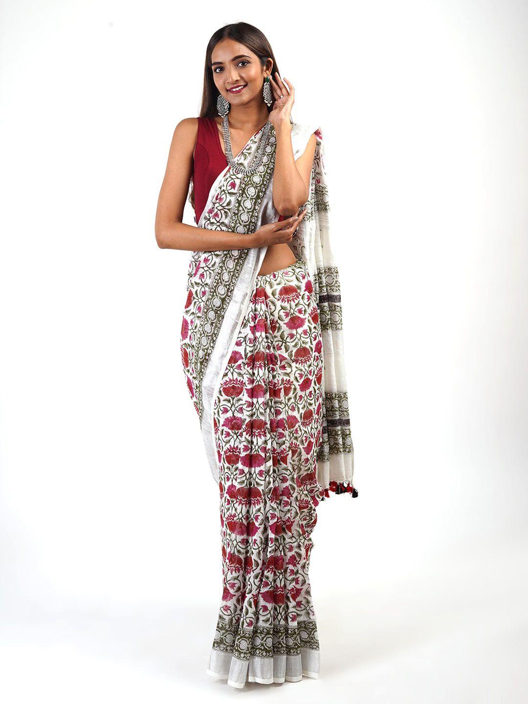 teejh floral printed zari saree