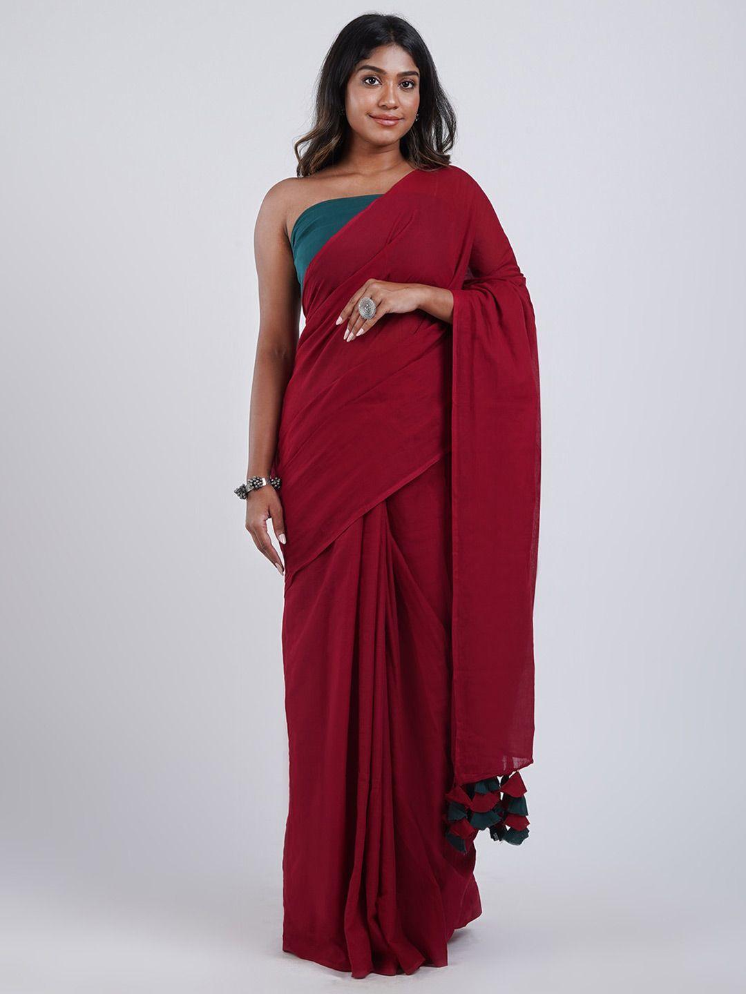 teejh maroon & teal pure cotton saree