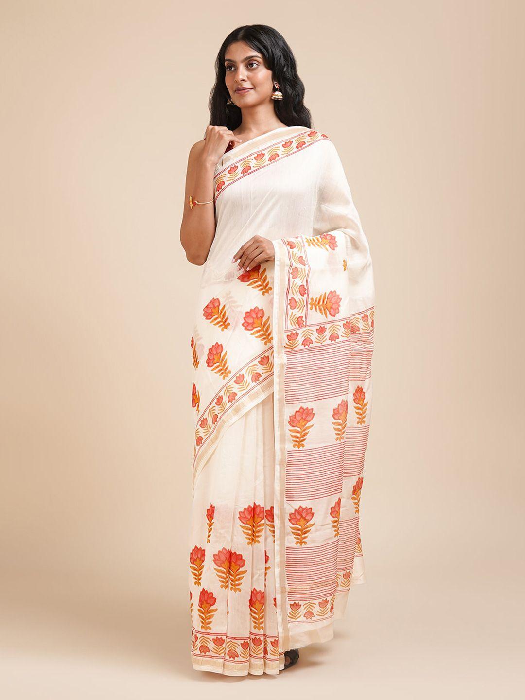 teejh floral zari silk cotton chanderi saree