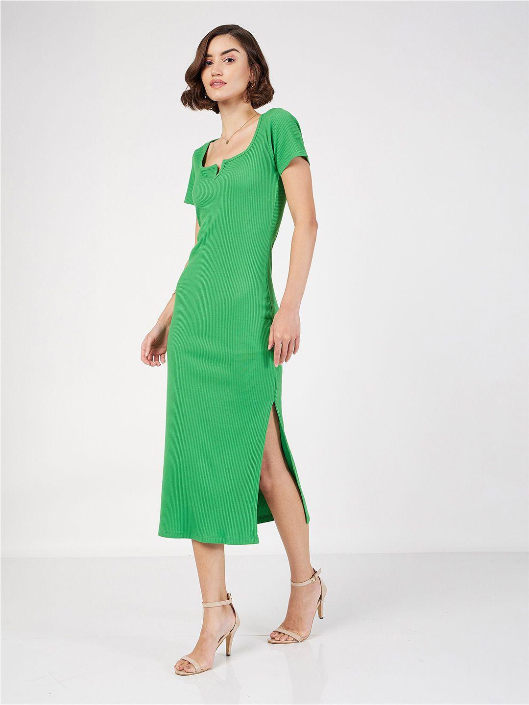 sassafras green ribbed sheath midi dress