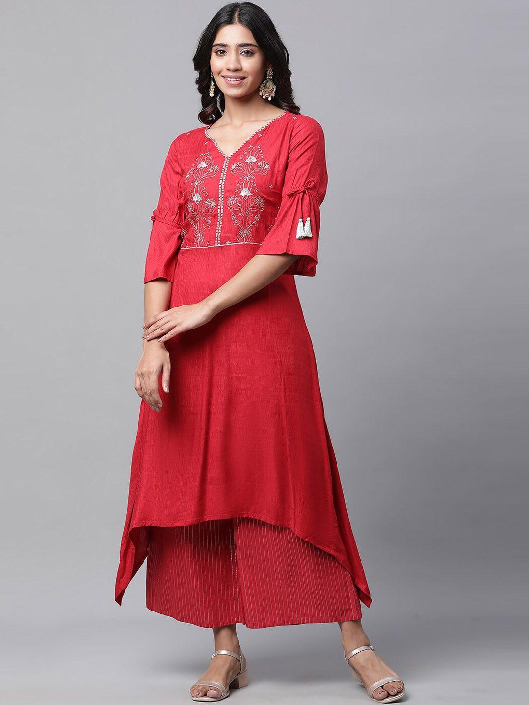 aurelia ethnic motifs yoke design empire thread work kurta with palazzos