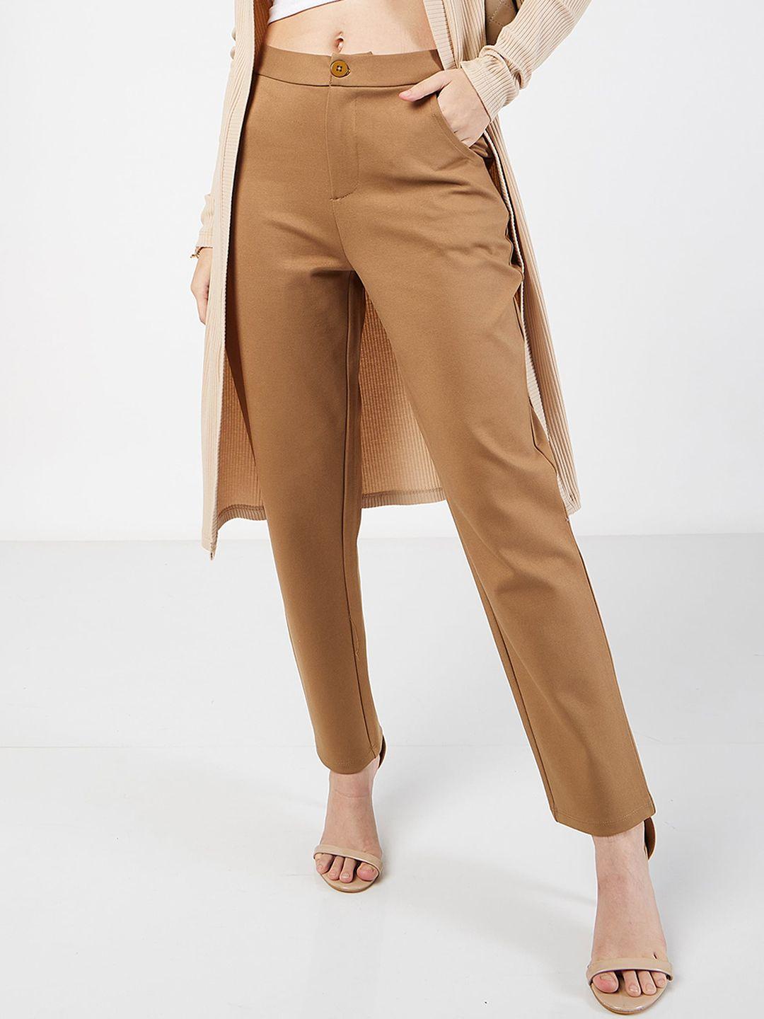 sassafras women beige mid-rise slim fit trousers