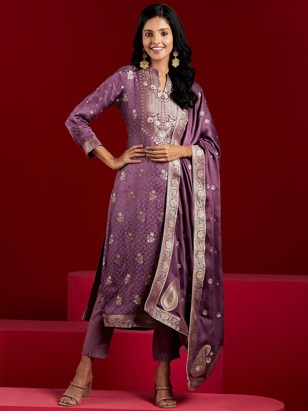 libas art floral woven design pure silk kurta with trousers & dupatta