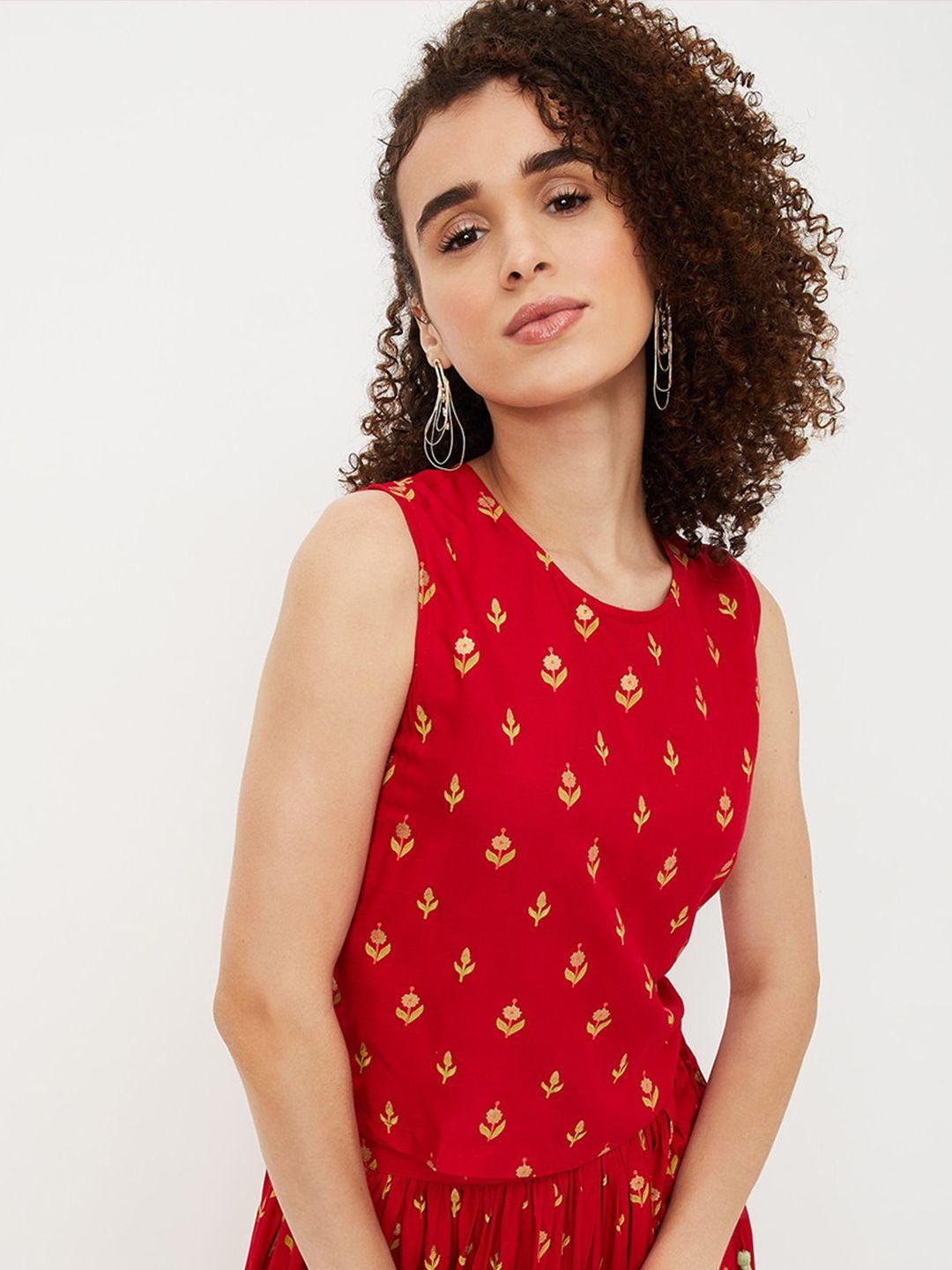 max ethnic motif printed sleeveless a-line top