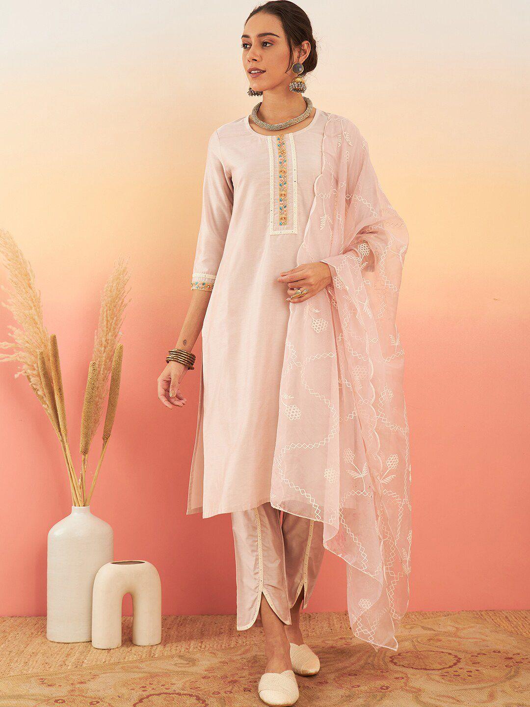 sangria floral yoke designed straight kurta with trouser & dupatta