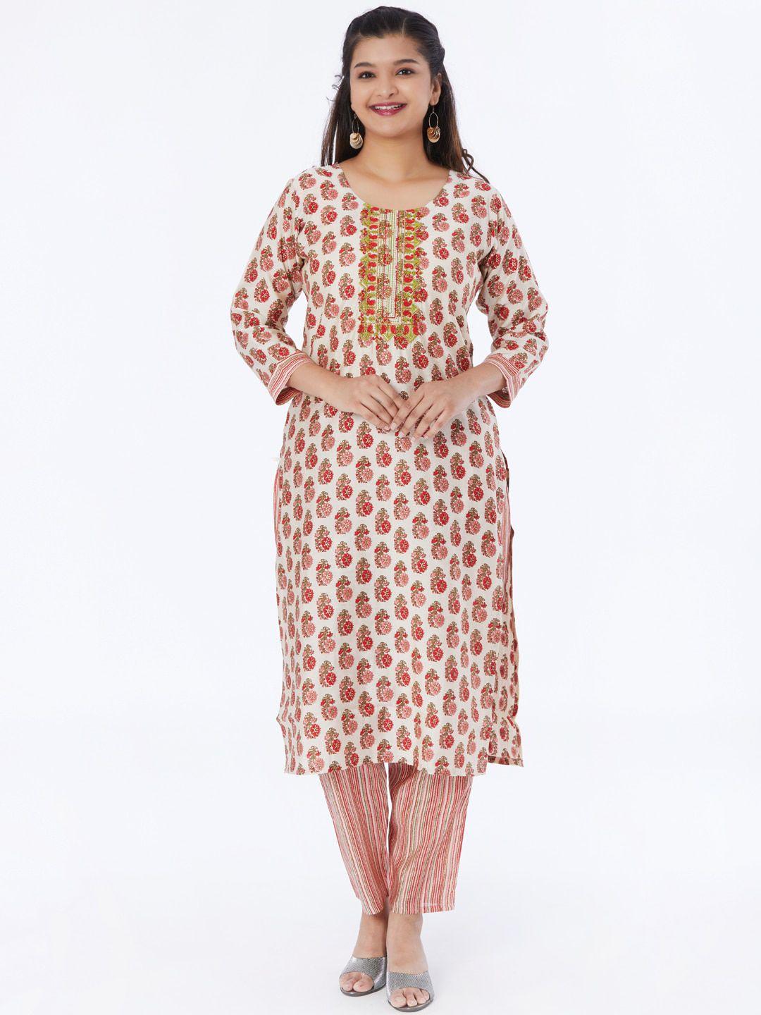 taruni floral printed thread work kurta with trousers