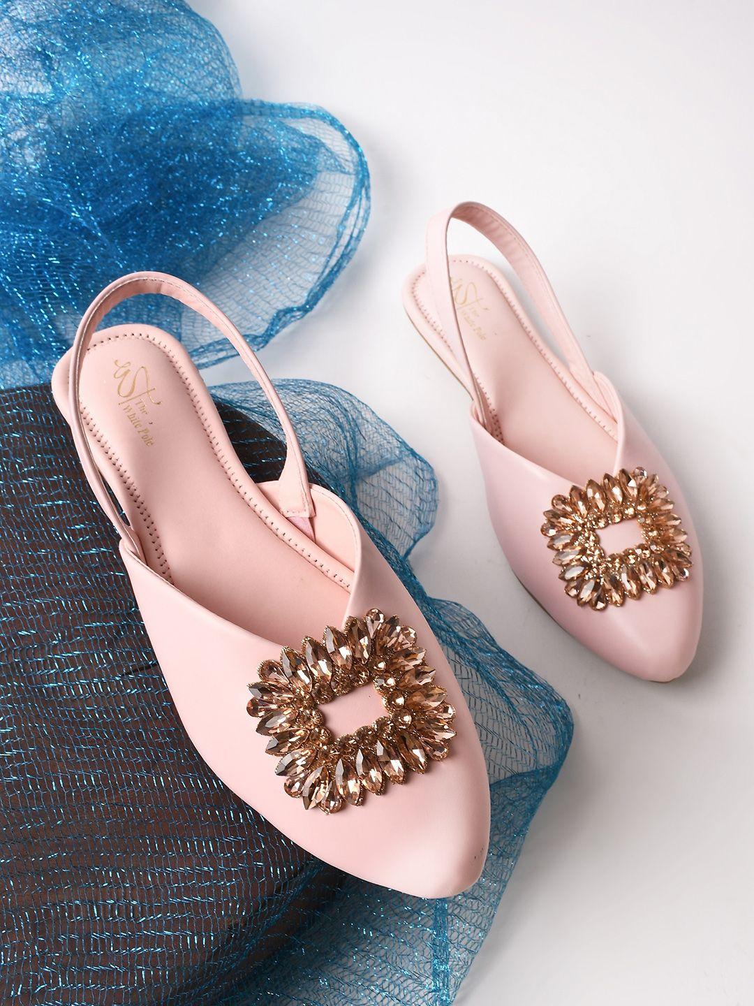 the white pole embellished pointed toe mules