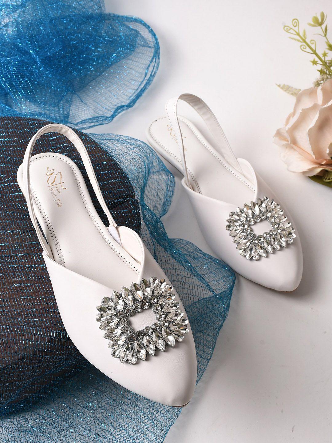 the white pole embellished pointed toe mules