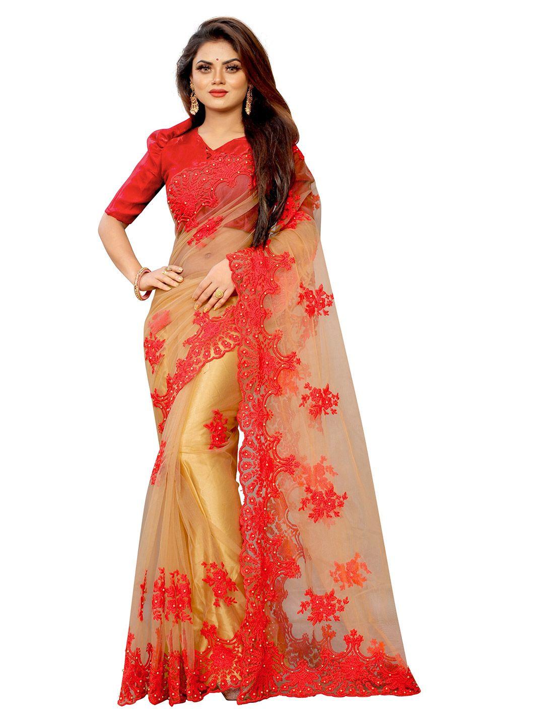 barkiya creation floral embroidered beads and stones net saree