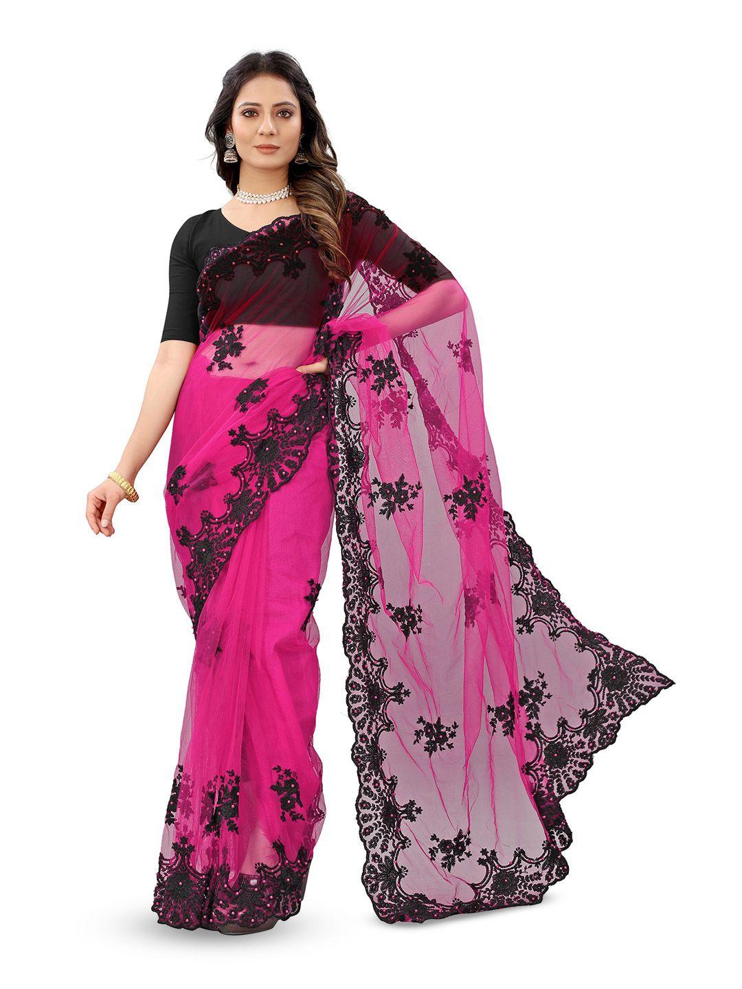 barkiya creation floral embroidered beads and stones net saree