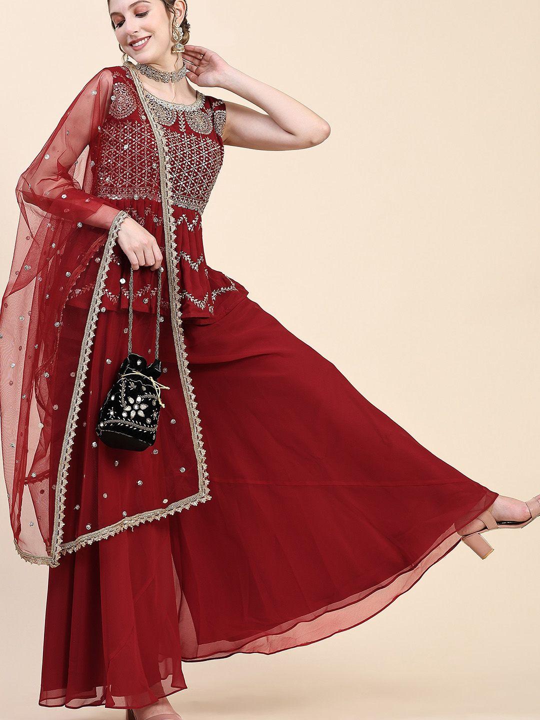 black scissor ethnic motifs embroidered zari detailed a-line kurta & palazzos with dupatta