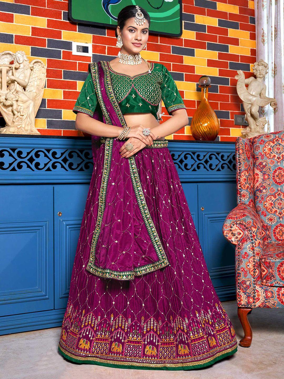 panzora embroidered sequinned semi-stitched lehenga & blouse with dupatta