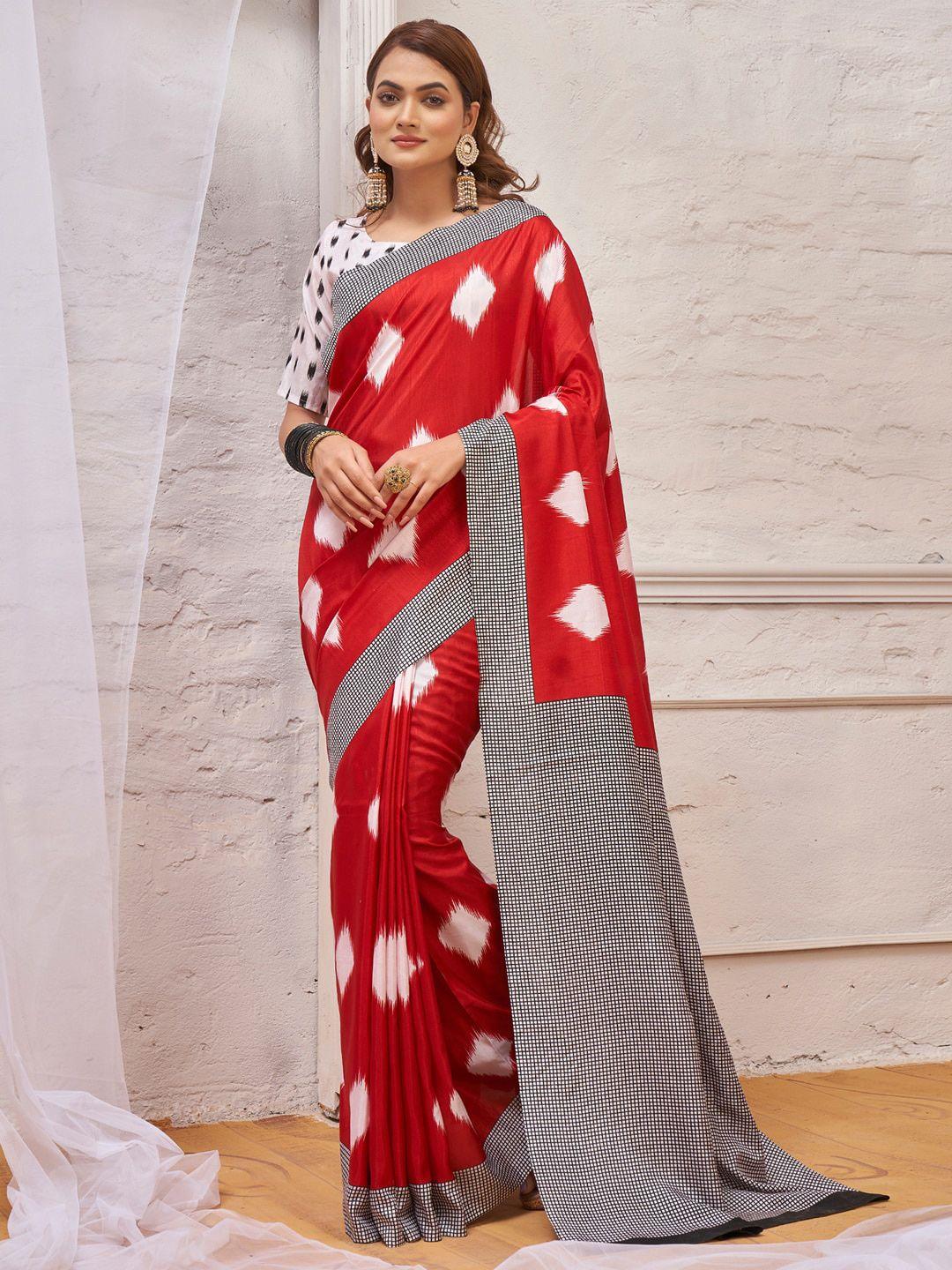 anouk red & white silk blend bagru saree