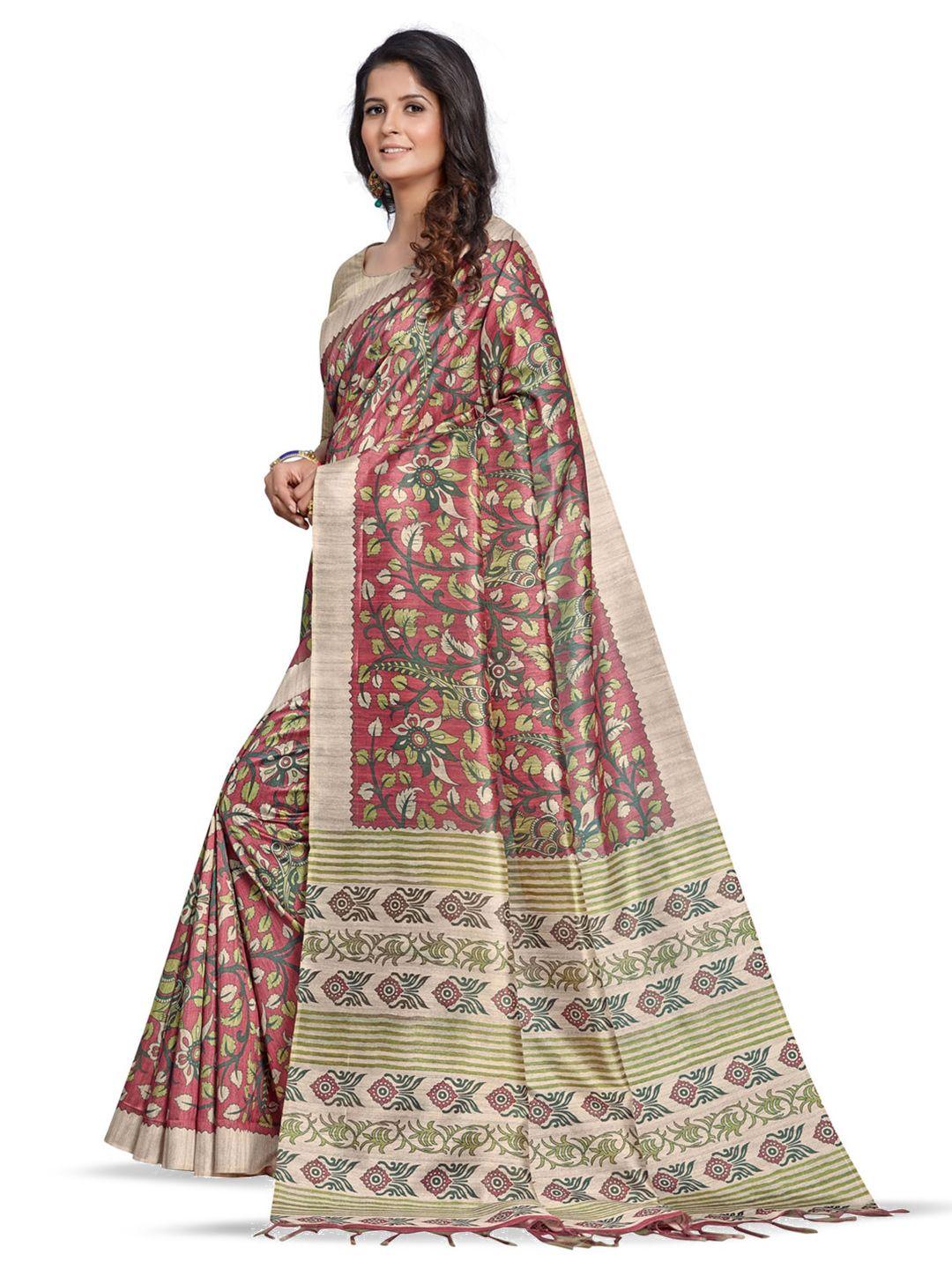 anouk floral block print saree