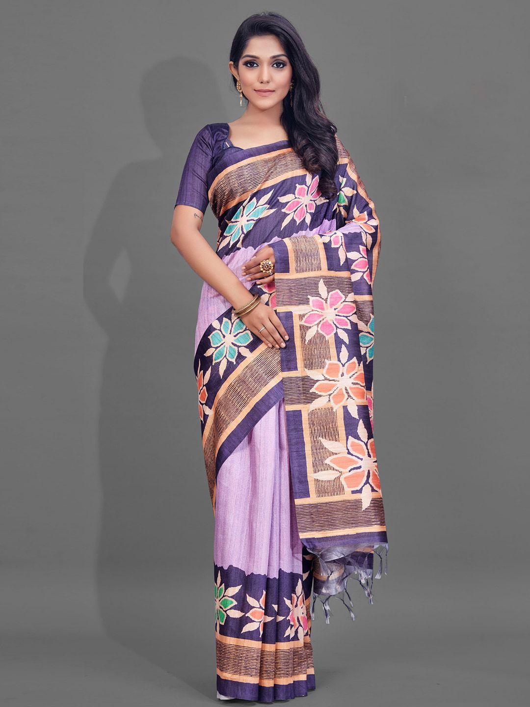 anouk lavender & purple floral printed baluchari saree