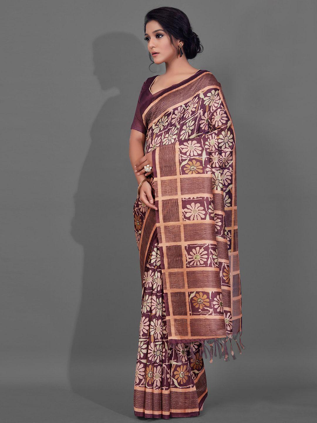 anouk magenta floral printed baluchari saree