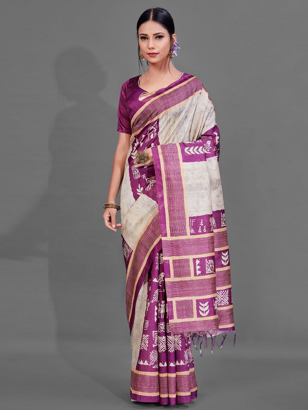 anouk warli printed silk blend baluchari saree