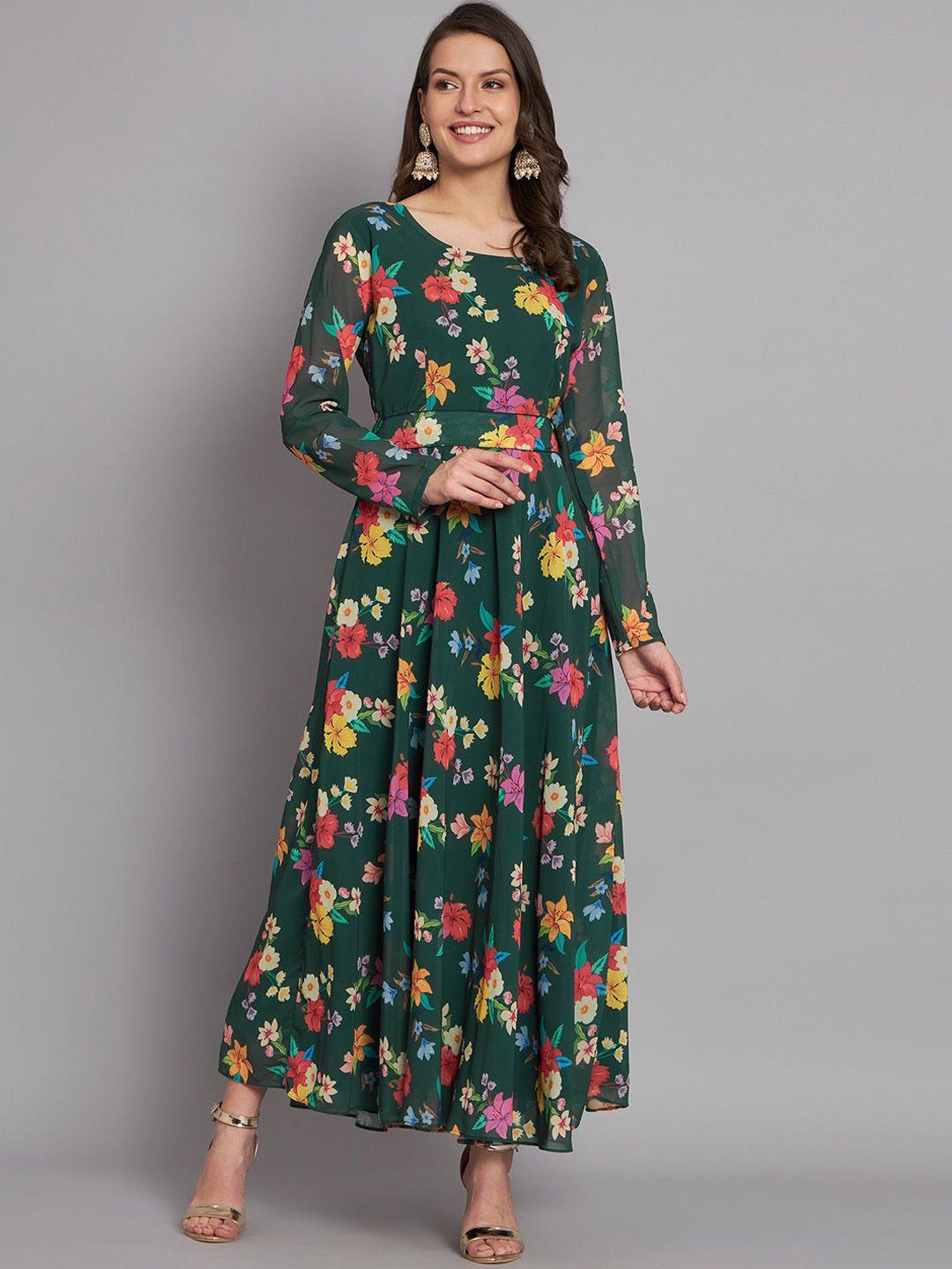 black scissor floral printed maxi gown with belt