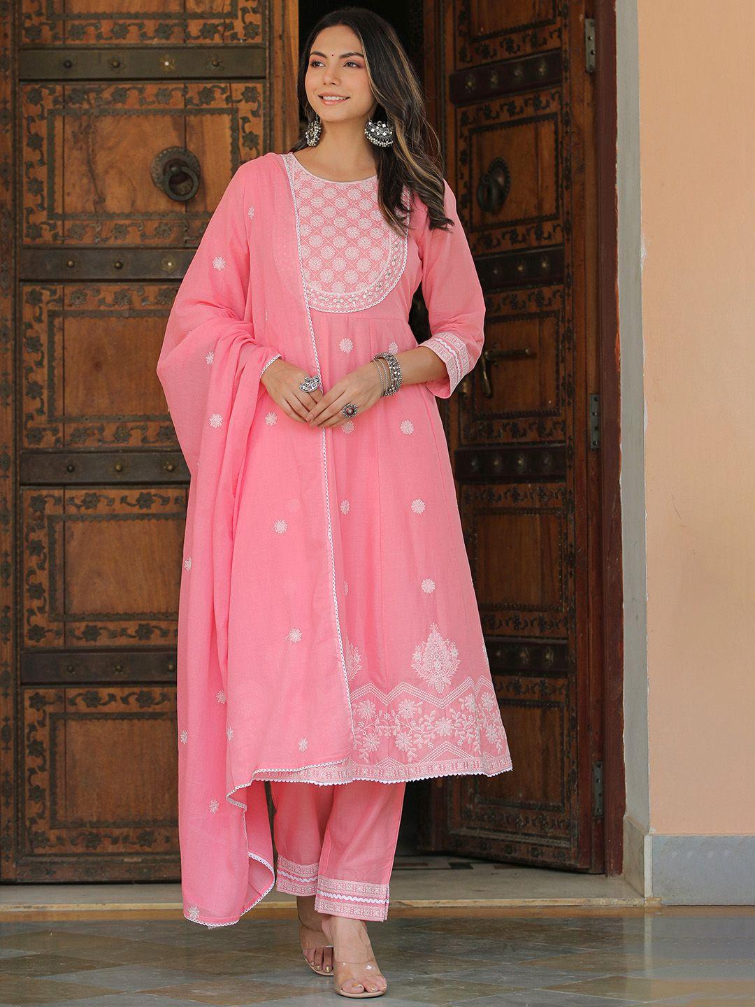 rangeelo floral embroidered regular a-line kurta & palazzos with dupatta