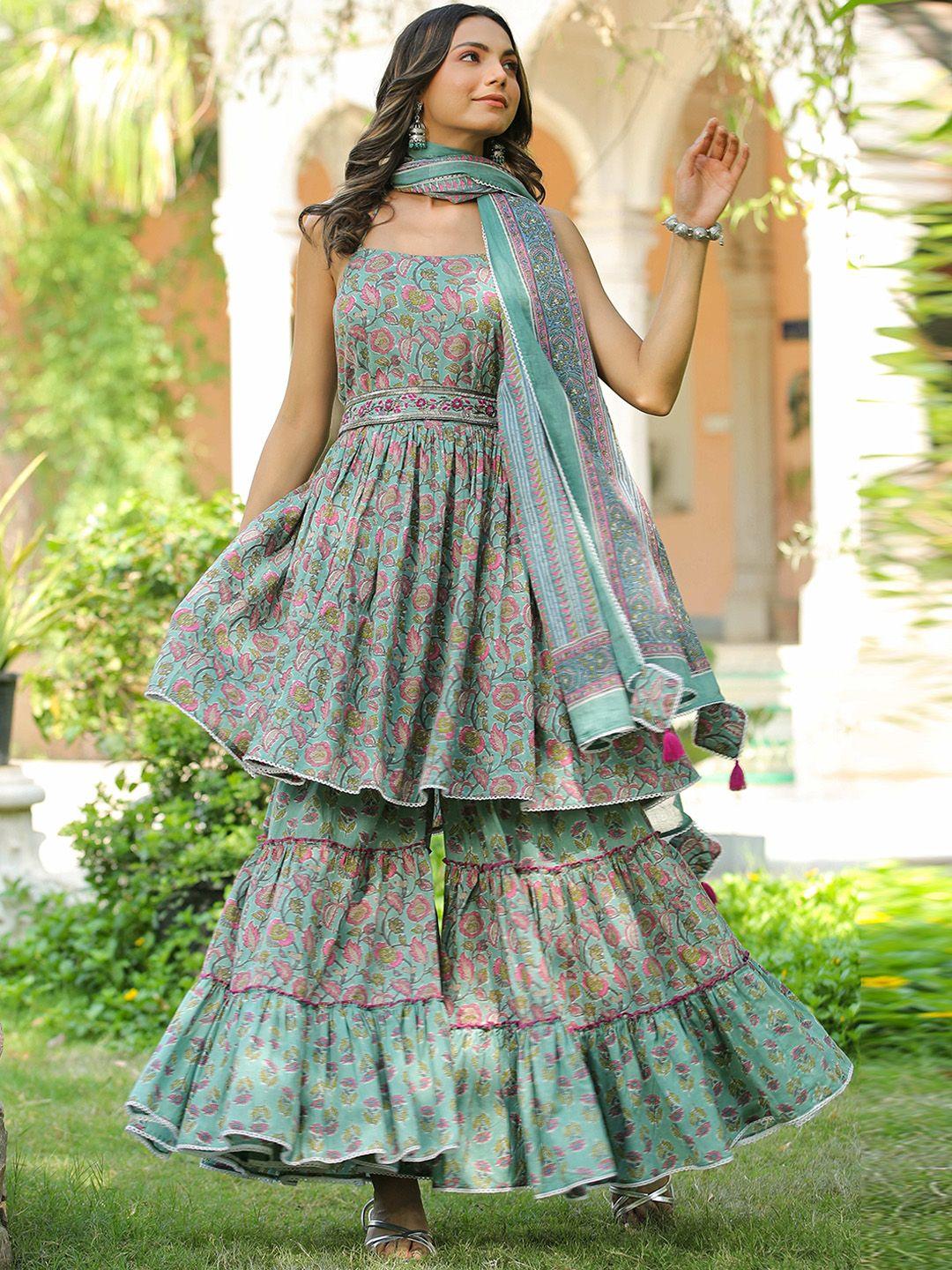 rangeelo floral printed regular kurti with sharara & dupatta