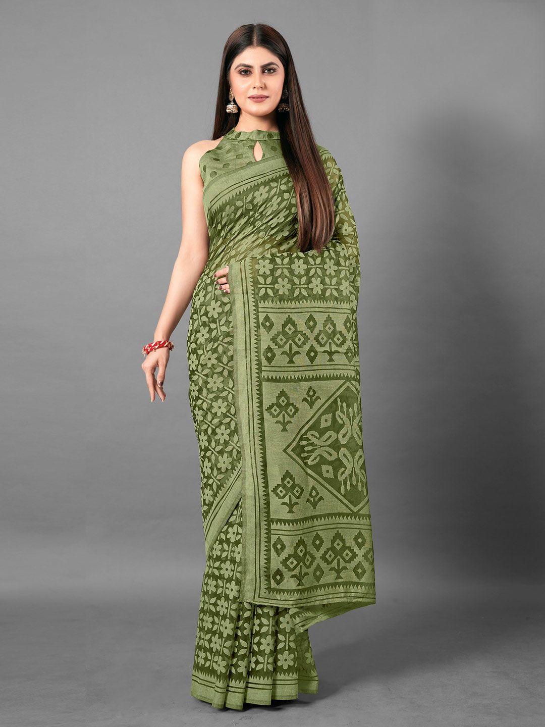 anouk green floral woven design brasso chanderi saree