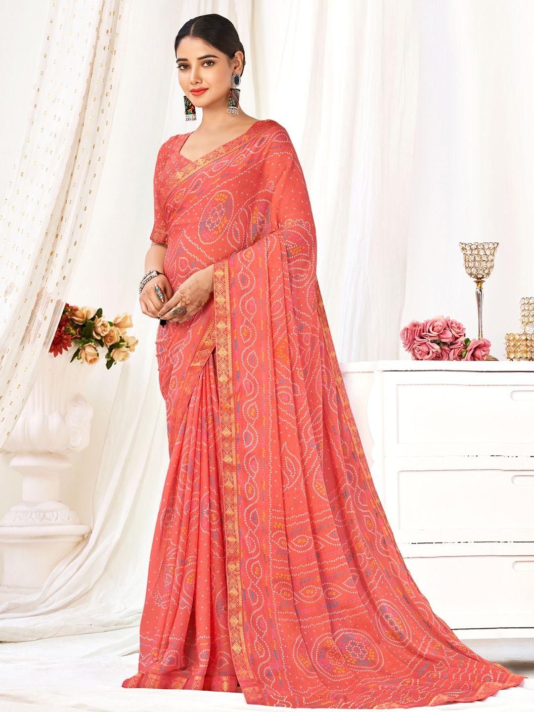 anouk bandhani printed zari pure chiffon saree