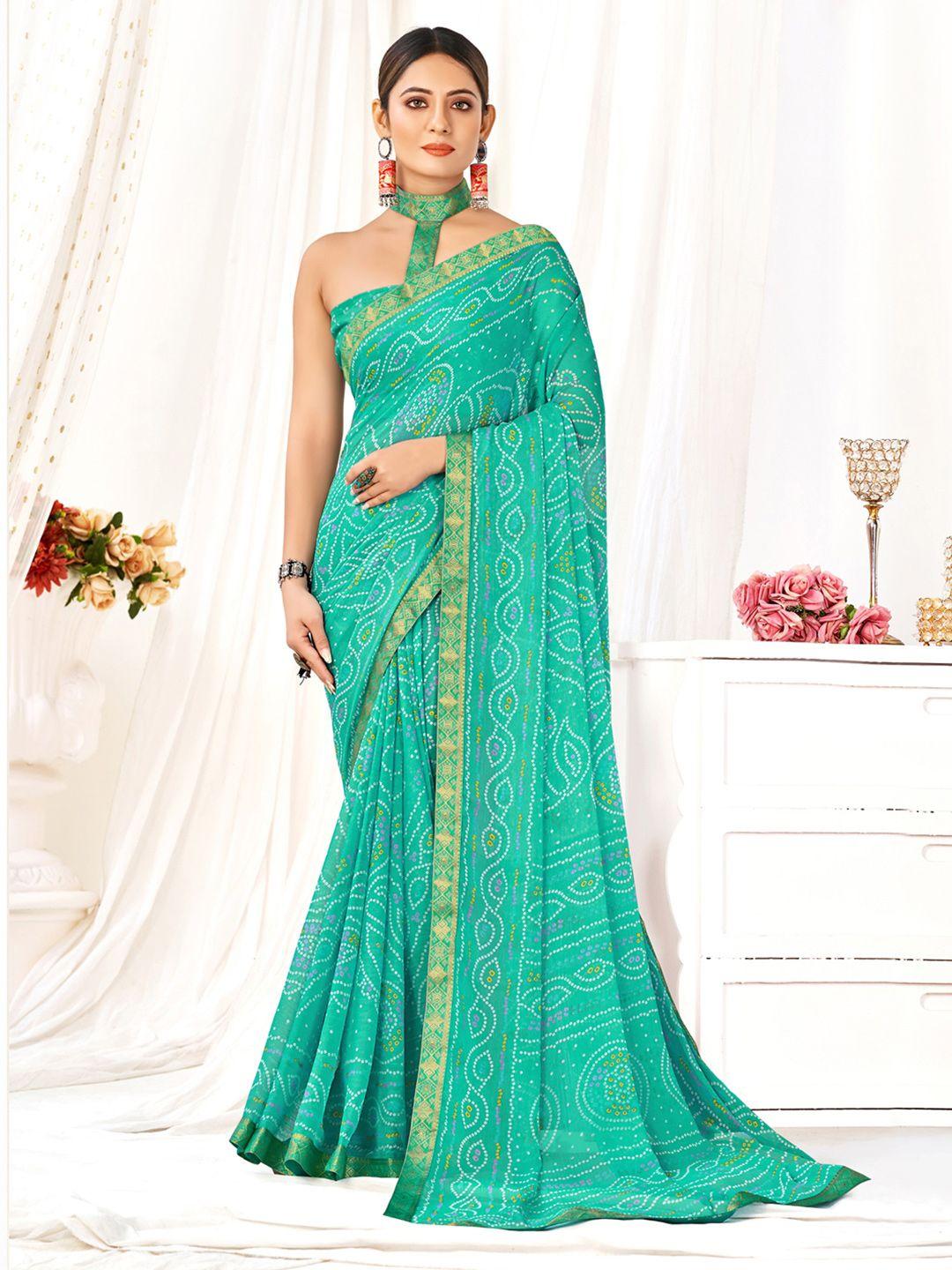 anouk bandhani printed zari pure chiffon saree