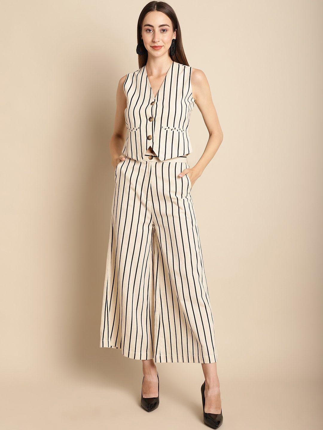 blanc9 striped sleeveless tie-up crop top with palazzos