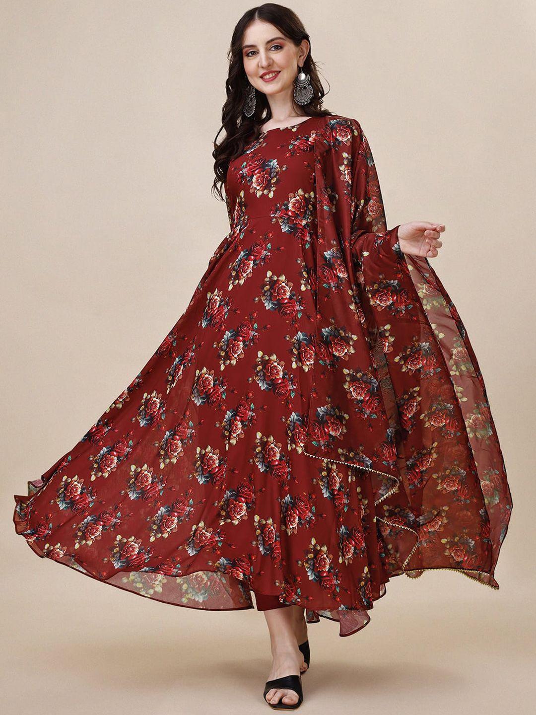 kalini floral printed anarkali kurta & trousers with dupatta