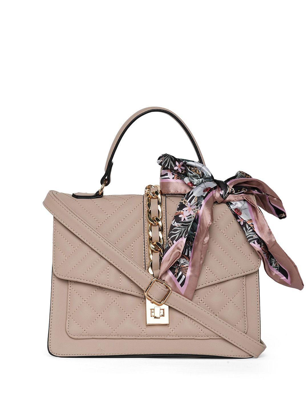 aldo beige pu structured satchel with quilted