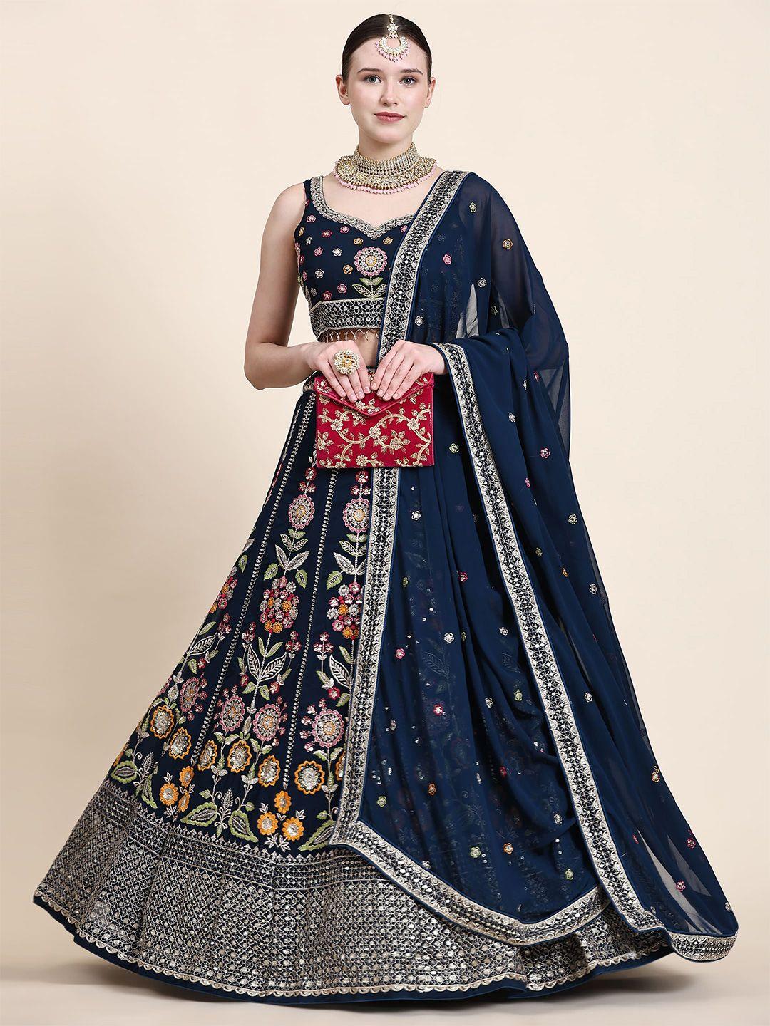 fabpixel floral embroidered sequinned semi-stitched georgette lehenga choli with dupatta