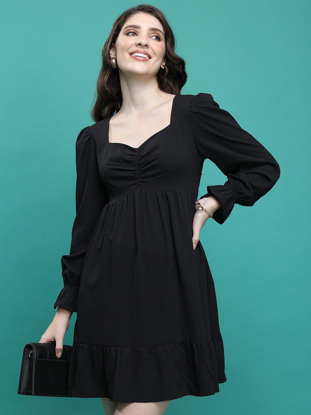 tokyo talkies black sweetheart neck bell sleeve fit & flare dress