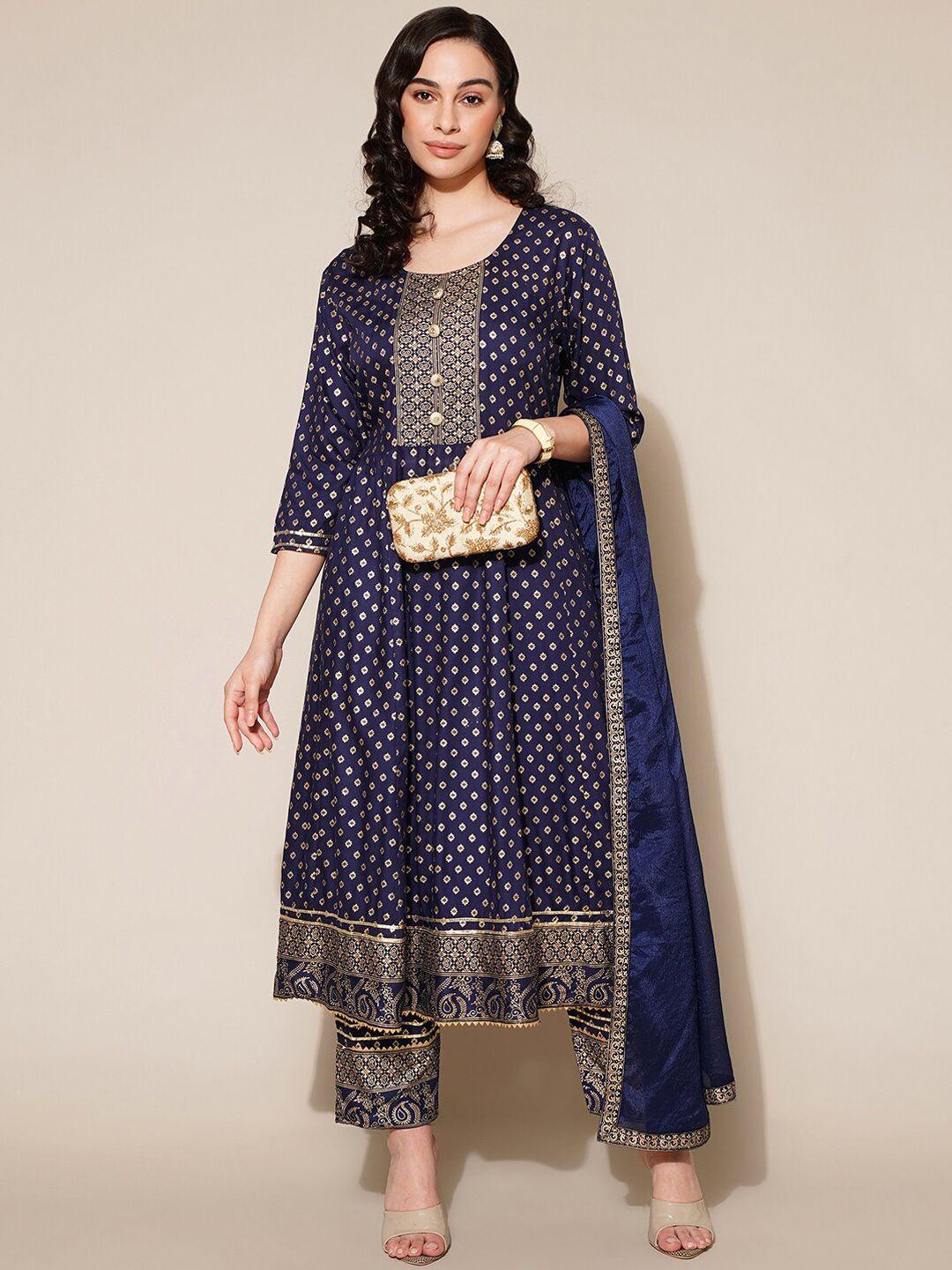 kalini ethnic motifs printed gotta patti a-line kurta with trousers & with dupatta