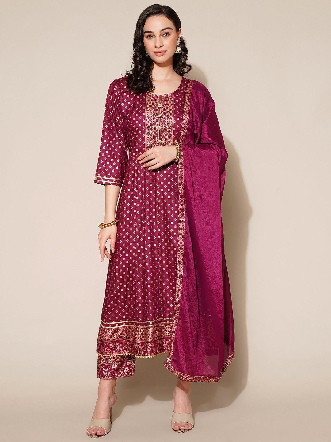 kalini ethnic motifs printed gotta patti a-line kurta with trousers & with dupatta