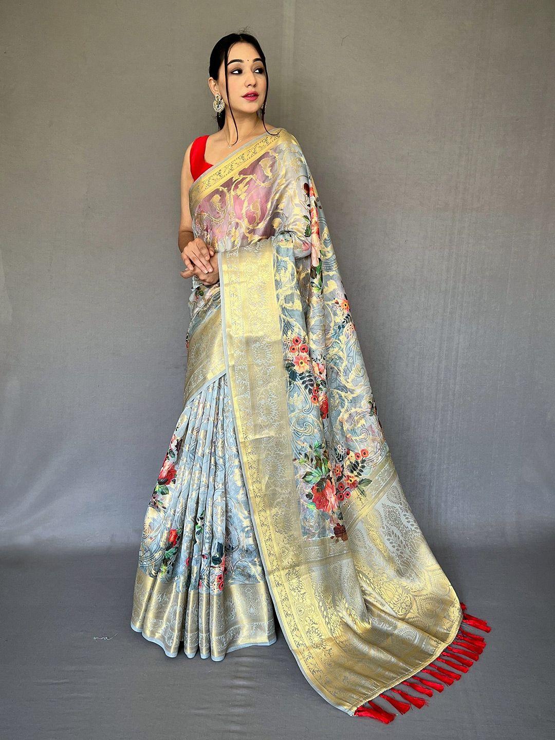 munir floral woven design zari organza saree