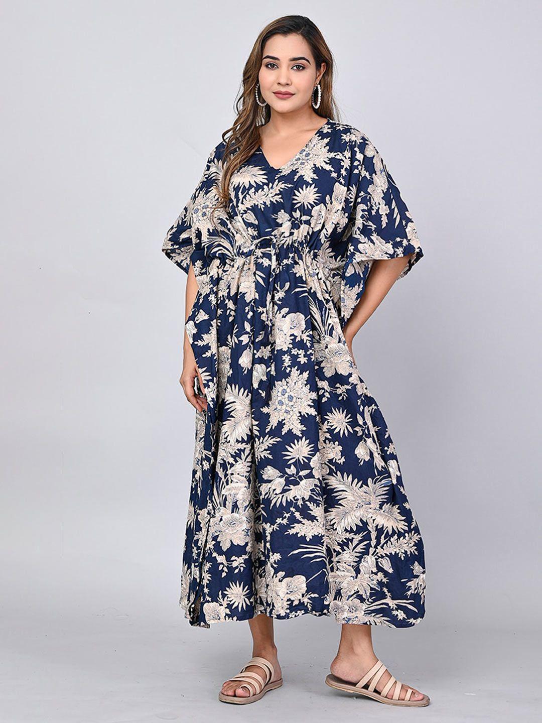 shoolin graphic printed flared sleeves pure cotton kaftan midi dress