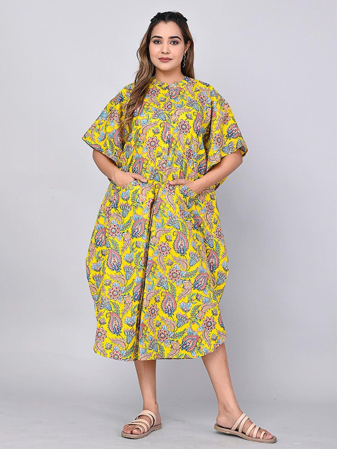 shoolin yellow floral print flared sleeve empire midi dress