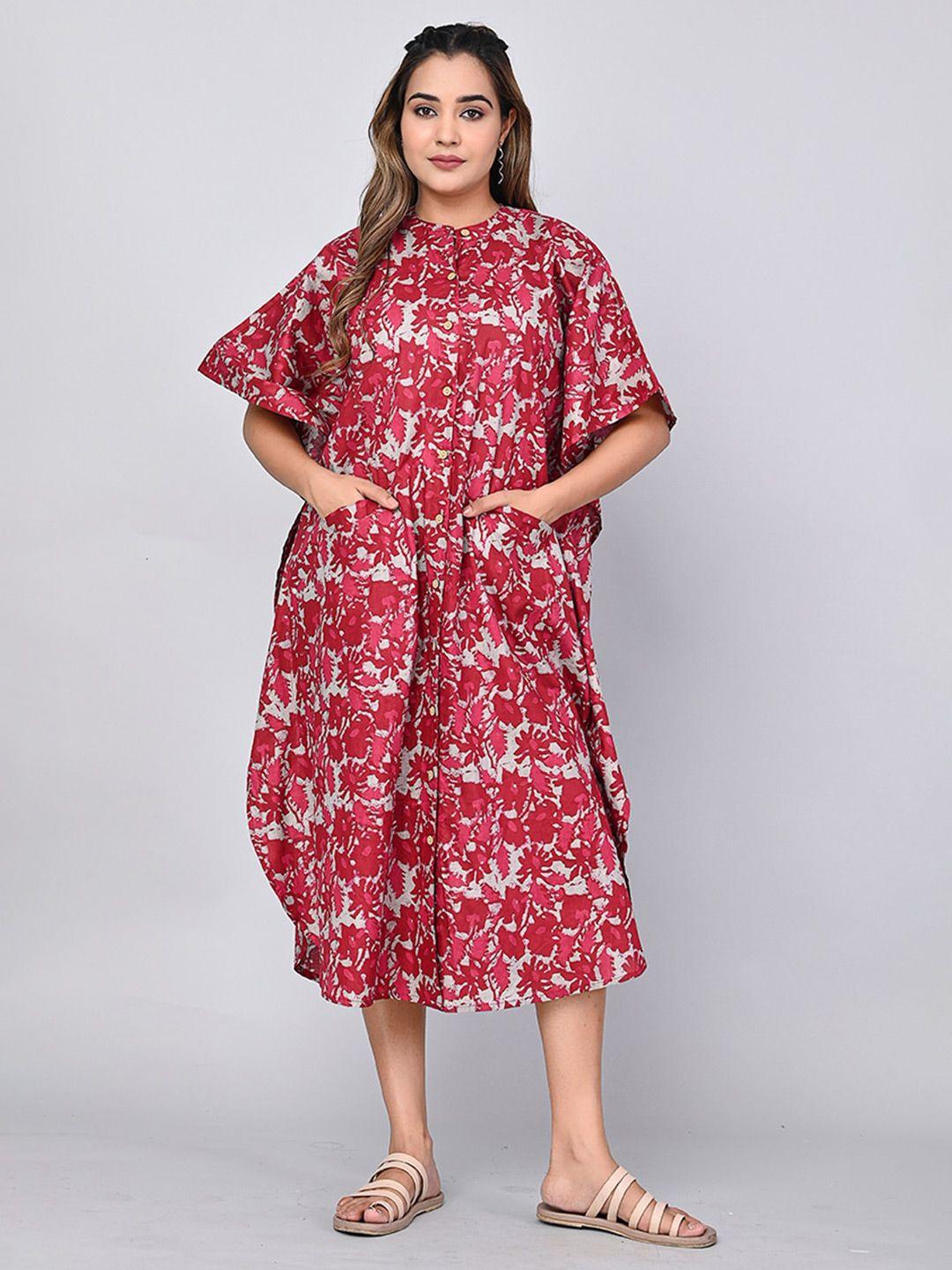 shoolin floral printed kaftan cotton midi dress