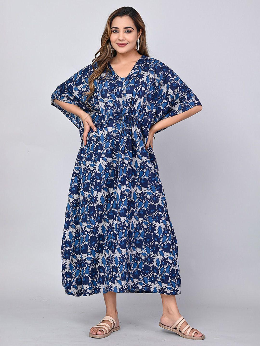 shoolin floral printed flared sleeves pure cotton kaftan midi dress