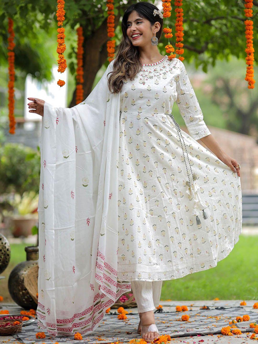 kalini floral printed anarkali kurta with trousers & with dupatta