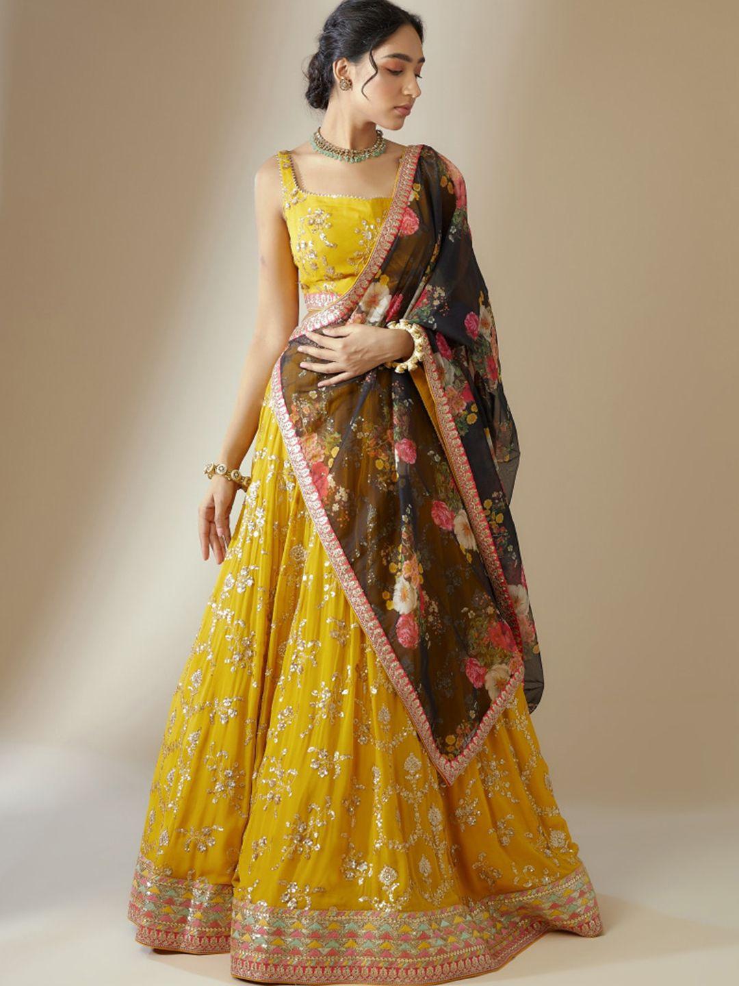 fabpixel embroidered sequinned semi-stitched lehenga choli with dupatta