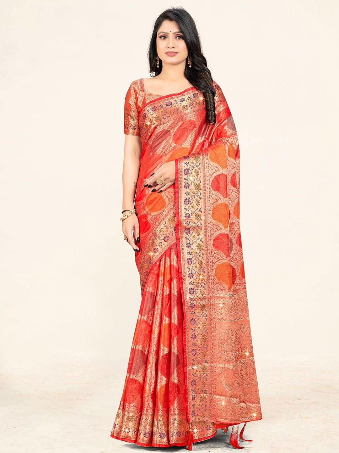 sweet smile fab ethnic motifs woven design zari organza saree