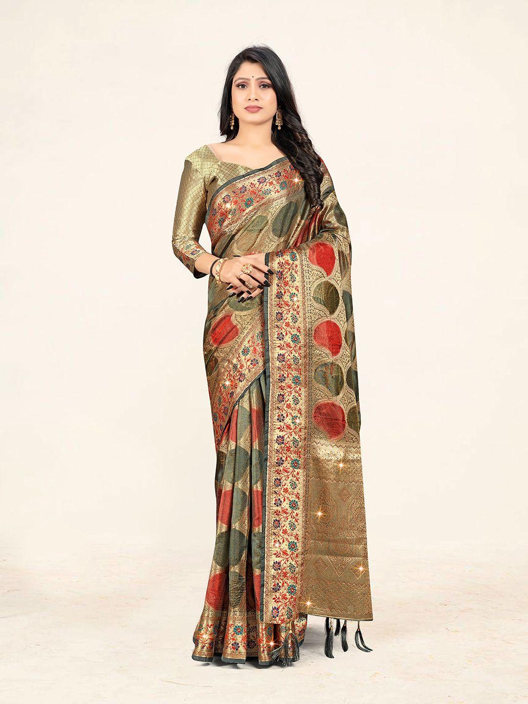 sweet smile fab woven design zari organza saree