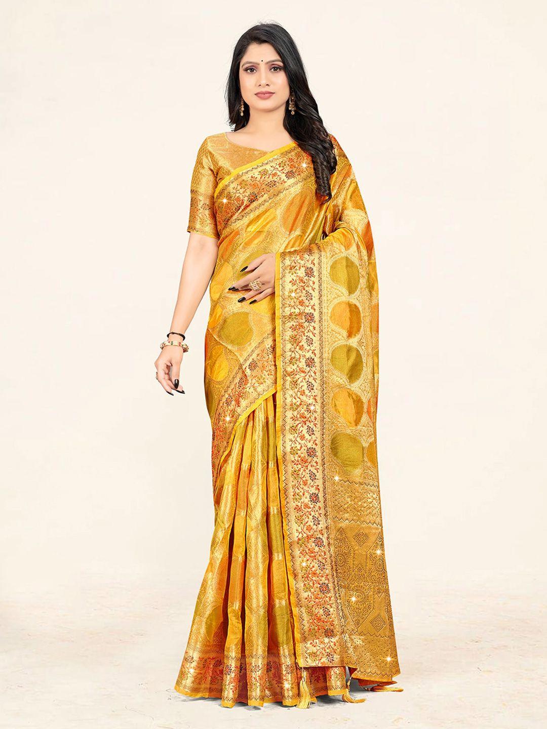 sweet smile fab ethnic motifs woven design zari organza saree