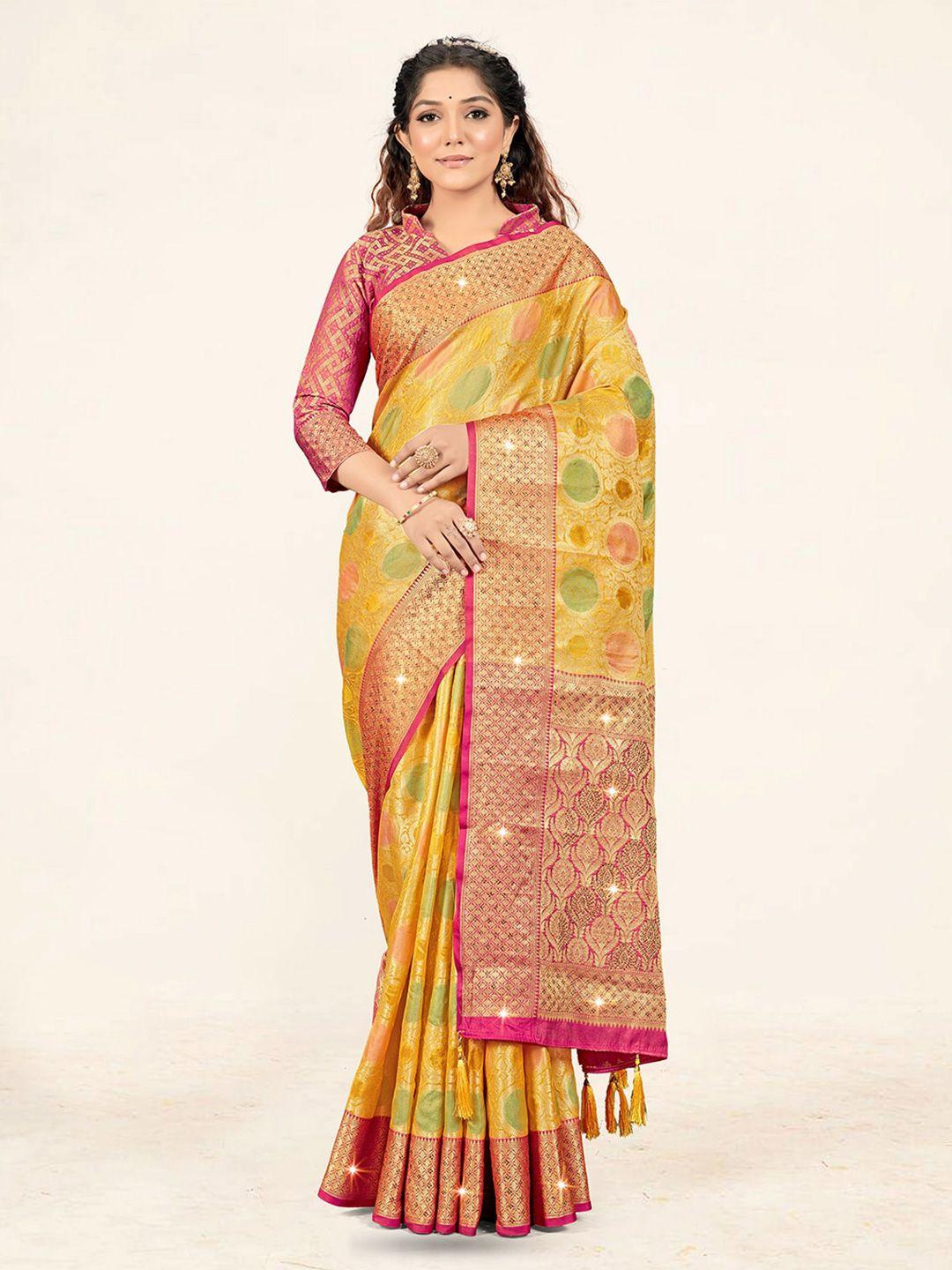 sweet smile fab ethnic motifs woven design zari organza saree