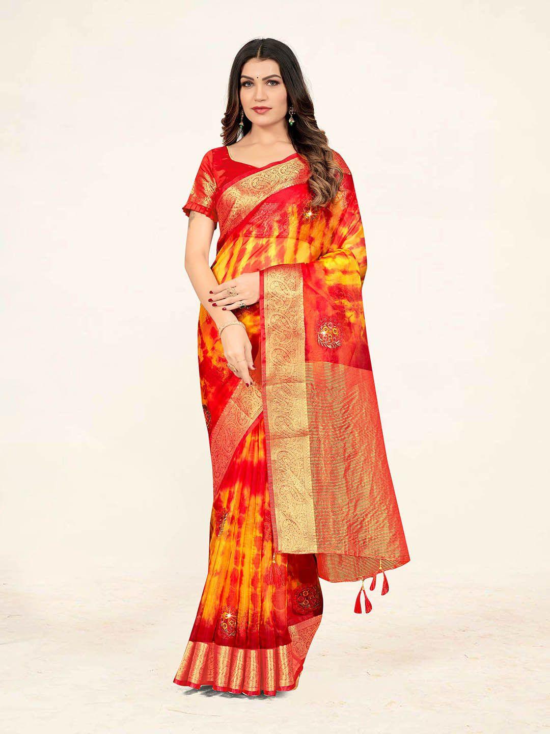 sweet smile fab tie & dye zari organza saree