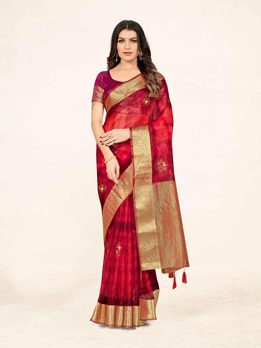 sweet smile fab floral woven design zari organza saree