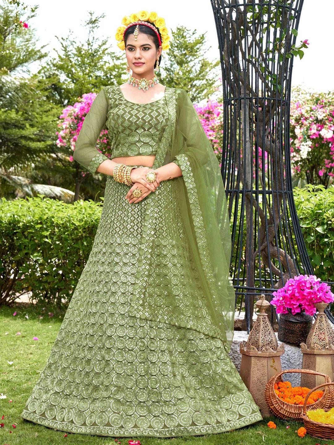 panzora embellished sequinned semi-stitched lehenga & blouse with dupatta