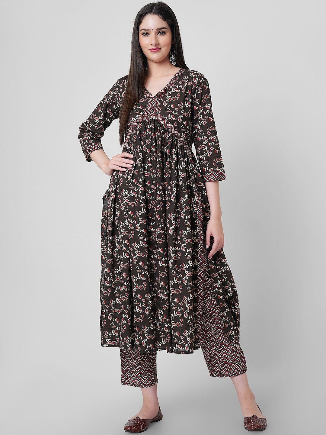 kalini floral printed empire gotta patti pure cotton kurta with palazzos & dupatta